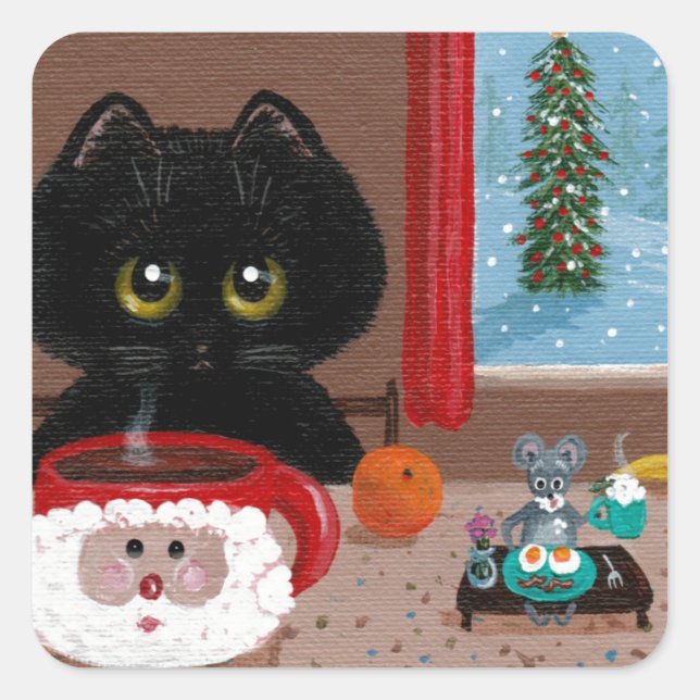 Funny Cat Christmas Creationarts Square Sticker (Vorderseite)