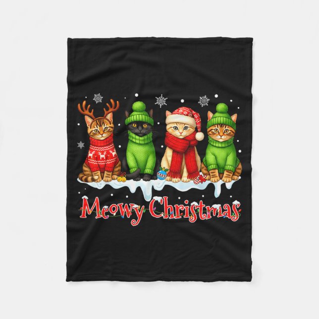 Funny Cat Christmas Holiday Xmas Santa Hat Meowy C Fleecedecke (Vorderseite)
