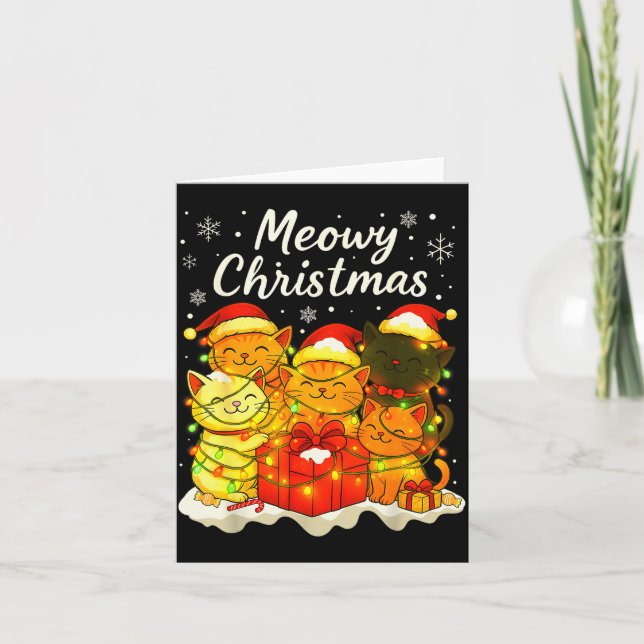 Funny Cat Christmas Holiday Xmas Santa Hat Meowy C Karte (Vorderseite)