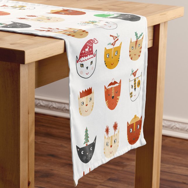 Funny Cat Christmas Kurzer Tischläufer (Fun Christmas kitty cats festive table runner for animal lovers)