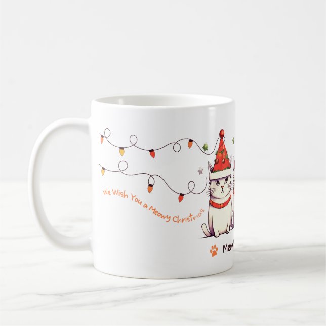 Funny Cat Christmas Lights Mug Kaffeetasse (Links)