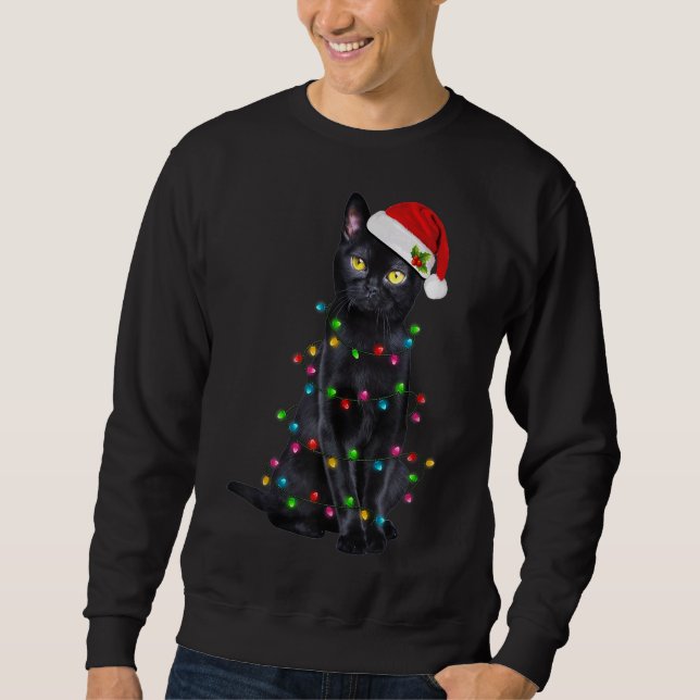 Funny Cat Christmas Lights Weihnachtsmannmütze Bla Sweatshirt (Vorderseite)
