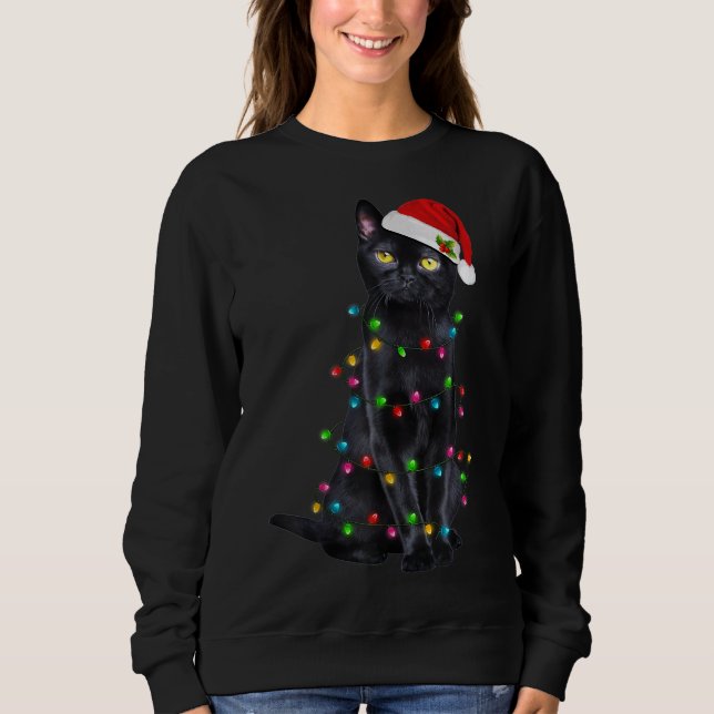 Funny Cat Christmas Lights Weihnachtsmannmütze Bla Sweatshirt (Vorderseite)