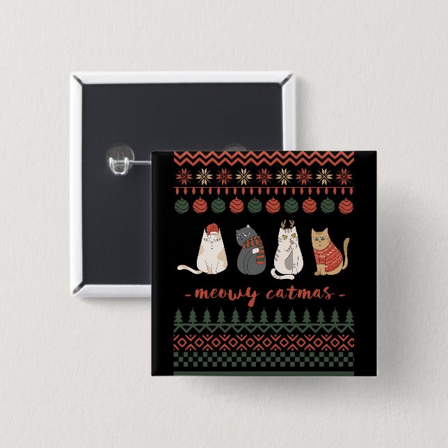 Funny Cat Christmas Pub - Katze Weihnachten Button (Vorne & Hinten)