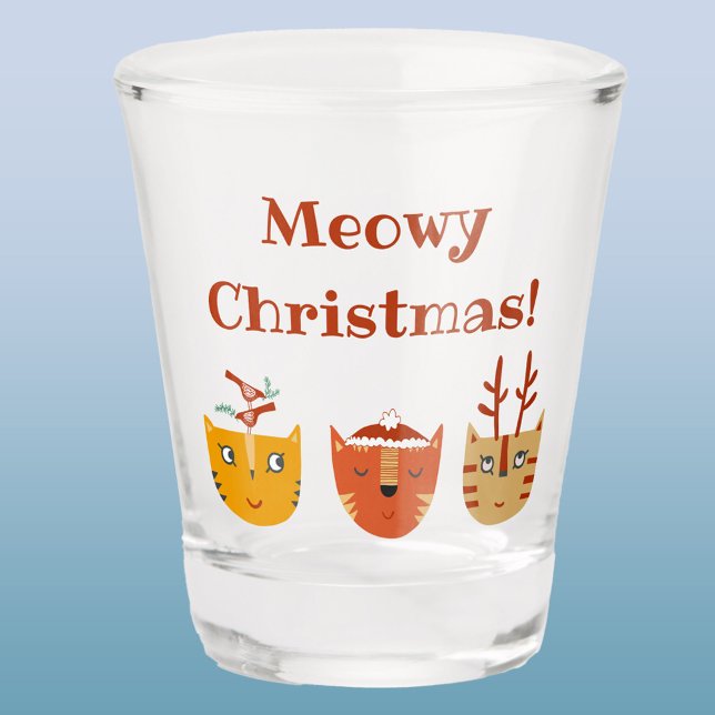 Funny Cat Christmas Schnapsglas (Fun Meowy Christmas cat editable text shot glass)