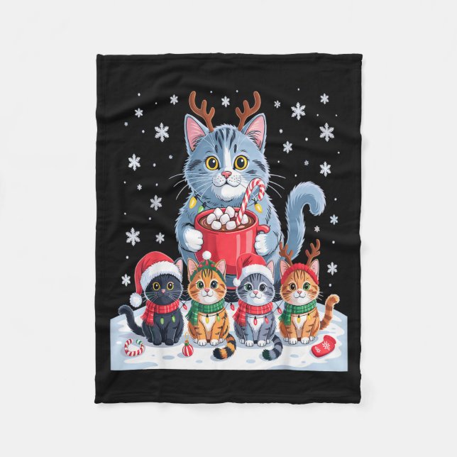 Funny Cat Christmas Shirt Holiday Santa Design  Fleecedecke (Vorderseite)