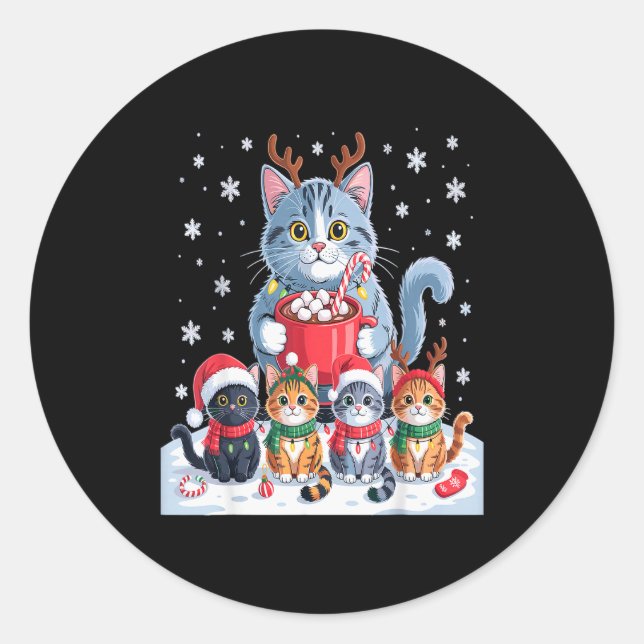 Funny Cat Christmas Shirt Holiday Santa Design  Runder Aufkleber (Vorderseite)