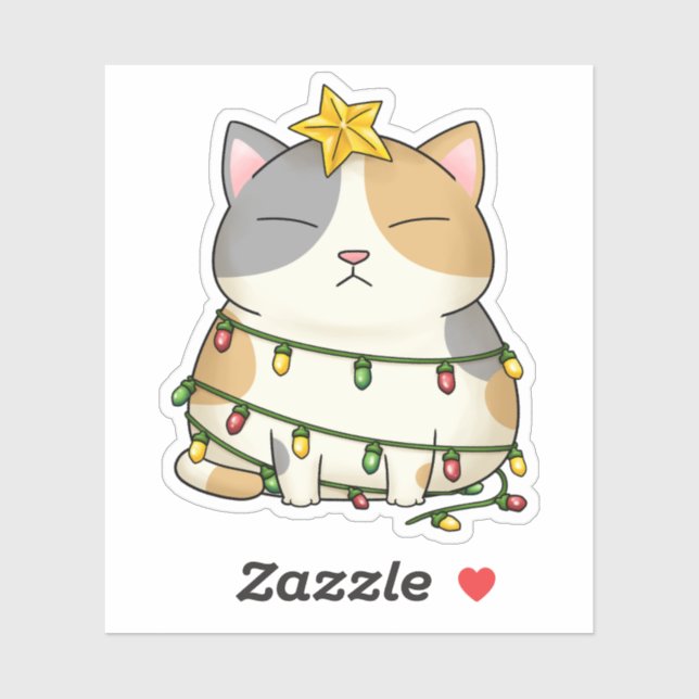 Funny Cat Christmas Tree Aufkleber (Blatt)