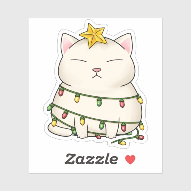 Funny Cat Christmas Tree Aufkleber (Blatt)