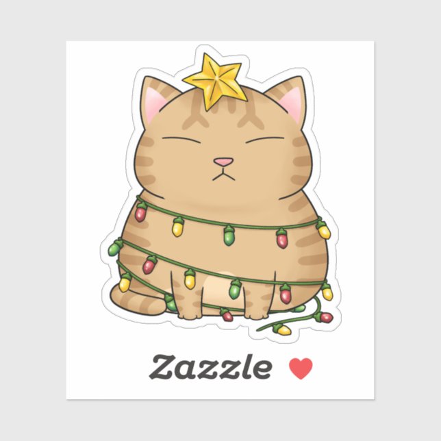 Funny Cat Christmas Tree Aufkleber (Blatt)