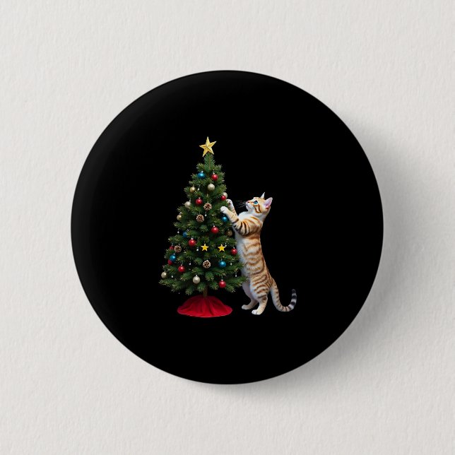 Funny Cat Christmas Tree Xmas Gifts Men Women Kids Button (Vorderseite)