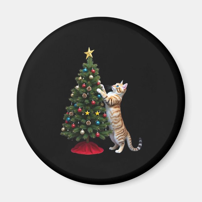 Funny Cat Christmas Tree Xmas Gifts Men Women Kids Magnet (Vorne)