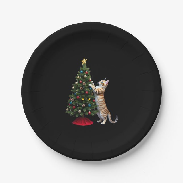 Funny Cat Christmas Tree Xmas Gifts Men Women Kids Pappteller (Vorderseite)