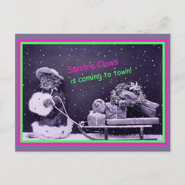 Funny Cat Christmas Vintag Postkarte (Vorderseite)