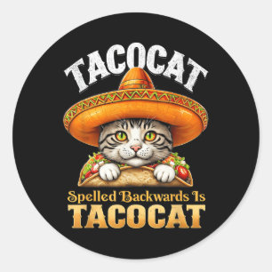 Funny Cat Cinco De Mayo Tacocat Spruch rückwärts I Runder Aufkleber