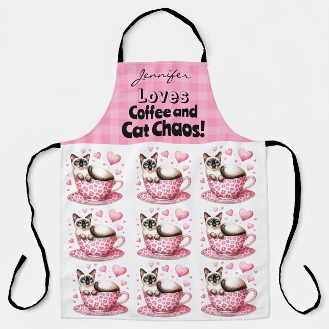 Funny Cat Coffee All-Over Print Schürze (Vorderseite)