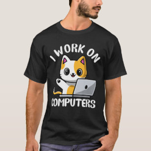 Funny Cat Computer Laptop Ich arbeite an Computern T-Shirt