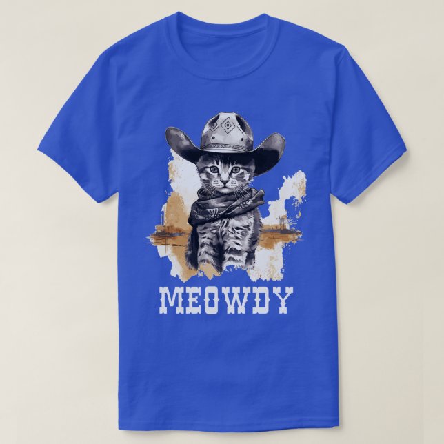 Funny Cat Cowboy Cowgirl Meow Howdy Meowdy 2 T-Shirt (Design vorne)