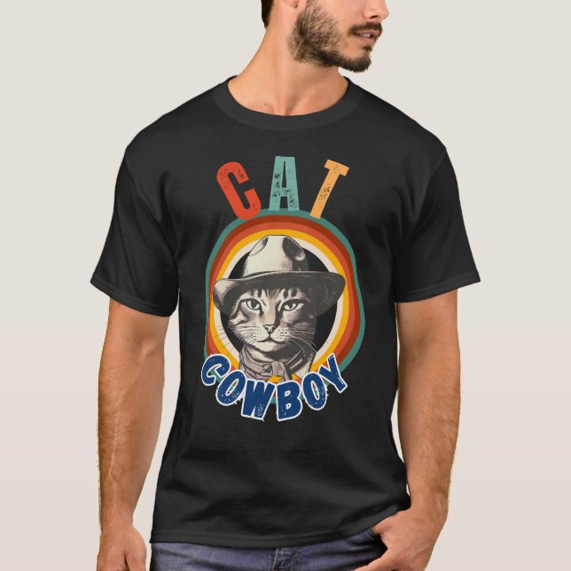 Funny Cat Cowboy Retro T-Shirt (Vorderseite)