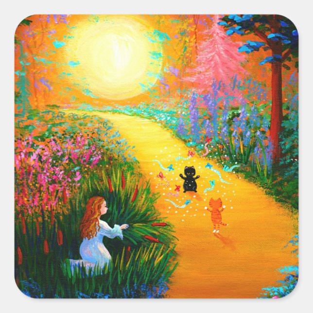 Funny Cat Creationarts Square Sticker (Vorderseite)