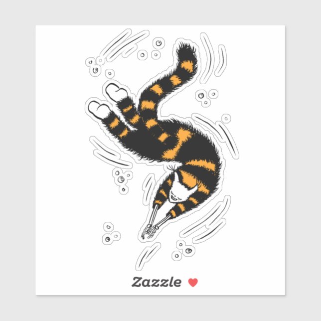 Funny Cat Creature mit Skelettgriff Hand schwimmen Aufkleber (Blatt)