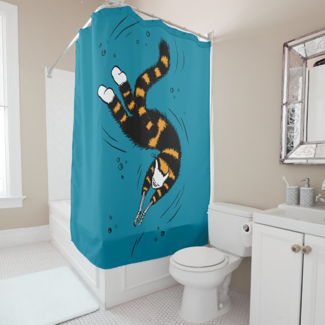 Funny Cat Creature Skeleton Hände Schwimmen Dunkel Duschvorhang (Beispiel)