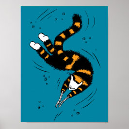 Funny Cat Creature Skeleton Hände schwimmen Dunkel Poster
