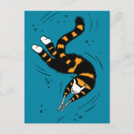 Funny Cat Creature Skeleton Hände schwimmen Dunkel Postkarte