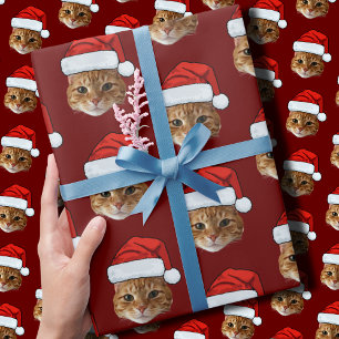 Funny Cat Custom Face Foto Weihnachtsmannmütze Wei Geschenkpapier