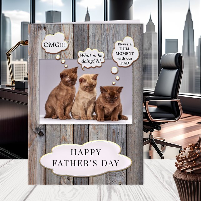 Funny Cat Cute Dad Father's Day Card Karte (A funny Father's Day card featuring 3 kittens wondering about dad's adventures)