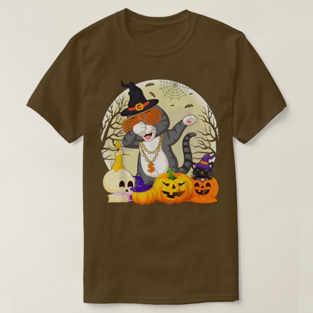 Funny Cat Dabbing Pumpkin Hexenkatze Dab Halloween T-Shirt (Design vorne)