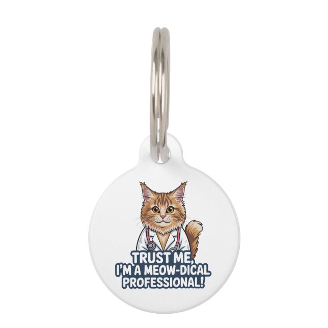 Funny Cat Doctor Animal Humor Illustration Haustiermarke (Vorderseite)