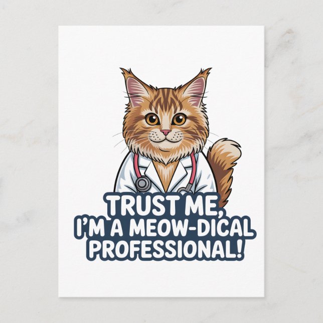 Funny Cat Doctor Animal Humor Illustration Postkarte (Vorderseite)