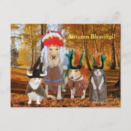 Funny Cat/Dog Indians for Autumn/Thanksgiving Feiertagspostkarte