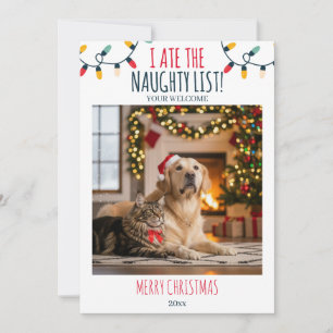 Funny Cat Dog Naughty List Custom Christmas Foto Feiertagskarte