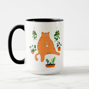 Funny Cat Drink Kaffee Tasse, Katze mit Pflanze Tasse