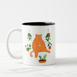 Funny Cat Drink Kaffee Tasse, Katze mit Pflanze Zweifarbige Tasse