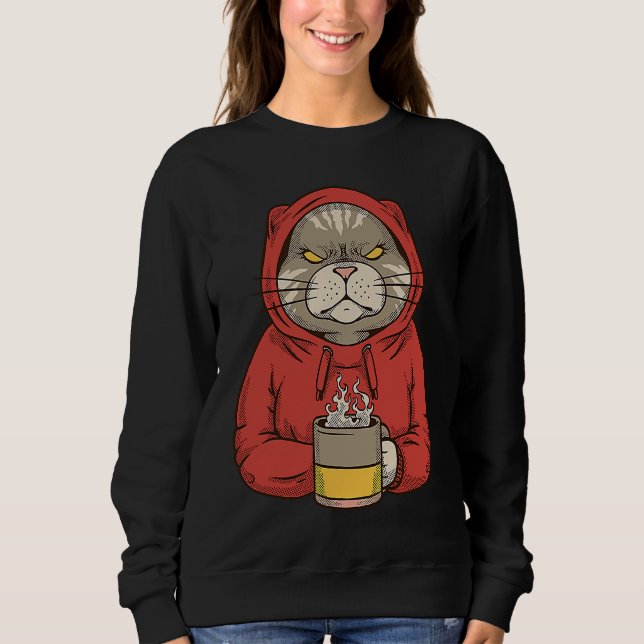 Funny Cat Drinking Coffee Morning Cat Drink Coffee Sweatshirt (Vorderseite)