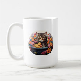 Funny Cat & Duck in einem Korb mit Blume Kaffeetasse