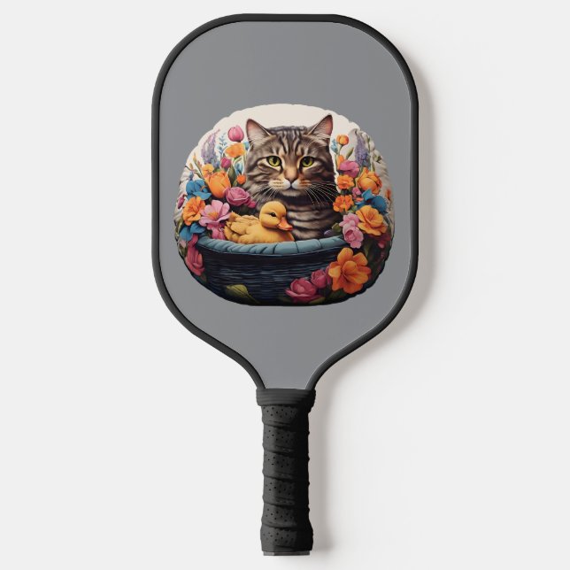 Funny Cat & Duck in einem Korb Pickleball Paddel Schläger (Vorderseite)