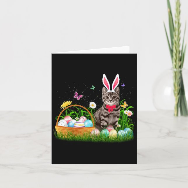 Funny Cat Easter Day Bunny Eggs Karte (Vorderseite)