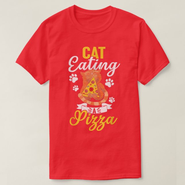 Funny Cat Eating A Pizza695  T-Shirt (Design vorne)