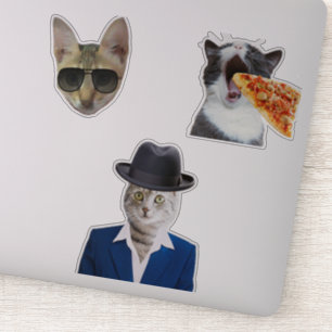 Funny Cat Eating Pizza Aufkleber