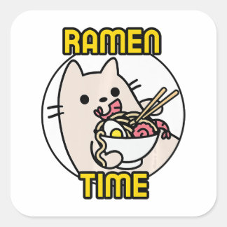 Funny Cat Eating Ramen Cat Lover Pet Eigentümer Quadratischer Aufkleber