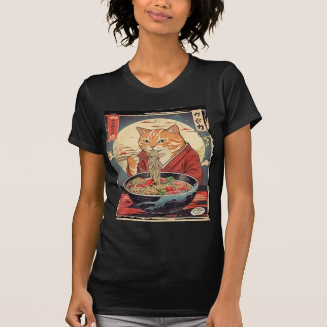 Funny cat Eating Ramen Japanese for cat lovers T-Shirt (Vorderseite)