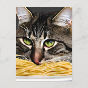 Funny Cat Eating Spaghetti Postkarte