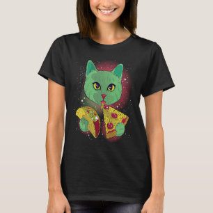 Funny Cat Eating Tacos und Pizza in Outer Space T T-Shirt