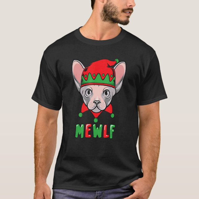 Funny Cat Elf Christmas Mewlf Kostüme Matching Fam T-Shirt (Vorderseite)