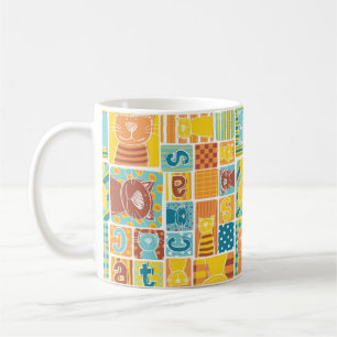 Funny cat fabric patchwork wallpaper, abstract sea kaffeetasse