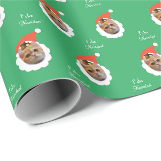 Funny Cat Face Frohe Weihnachten Spanisches Foto Geschenkpapier